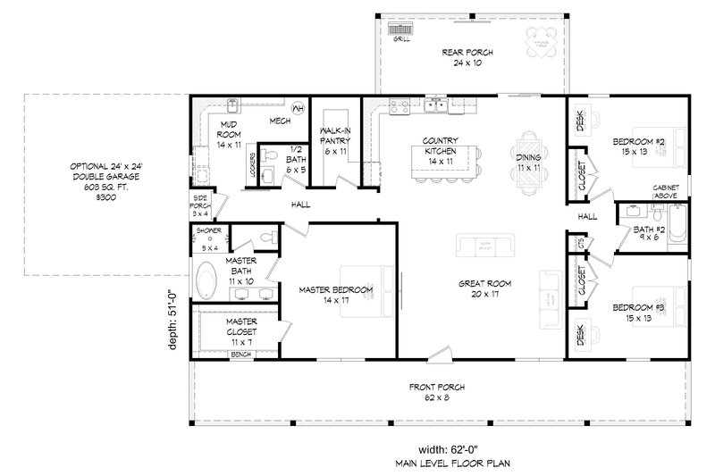 House Blueprint - Floor Plan - Main Floor for Country House Plan #932-1351 - 3 bed, 2.5 bath