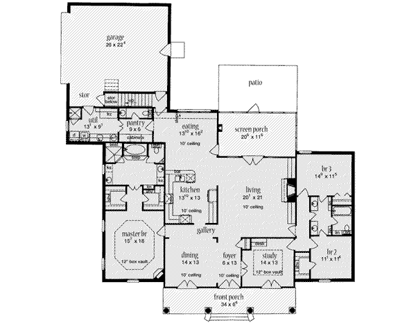 Home Plan - Southern Floor Plan - Main Floor Plan #36-447