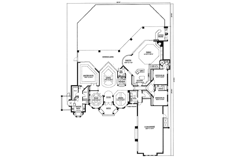 House Blueprint - Floor Plan - Main Floor for Mediterranean House Plan #27-204 - 4 bed, 4.5 bath