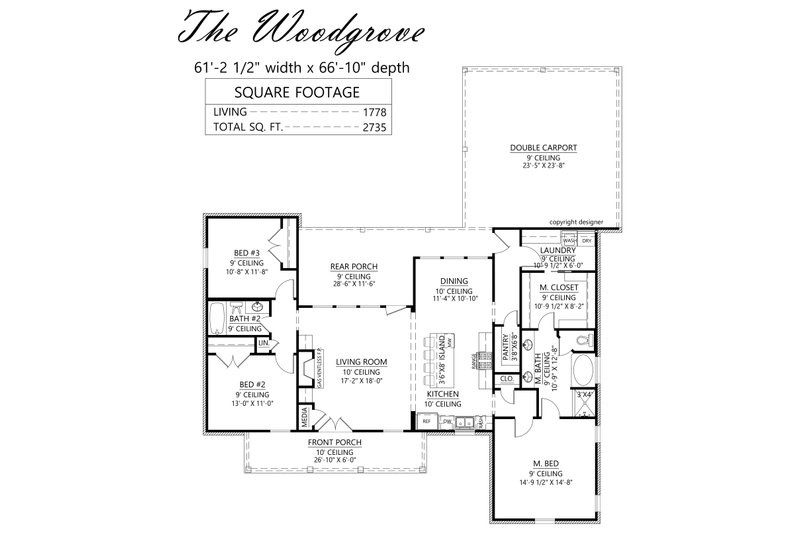 House Blueprint - Floor Plan - Main Floor for Southern House Plan #1074-102 - 3 bed, 2 bath