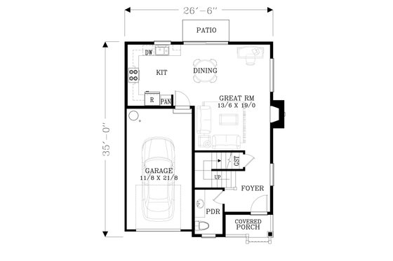 Floor Plan - Main Floor for Craftsman House Plan #53-560 - 3 bed, 2.5 bath