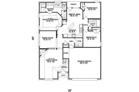 Floor Plan - Main Floor for Traditional House Plan #81-505 - 3 bed, 2 bath