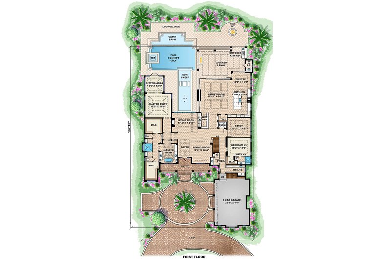House Plan Design - Floor Plan - Main Floor for Beach House Plan #27-462 - 6 bed, 6.5 bath