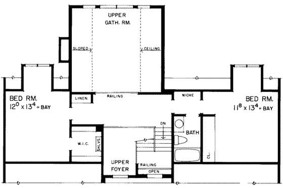 Floor Plan - Upper Floor for Traditional House Plan #72-214 - 3 bed, 3.5 bath