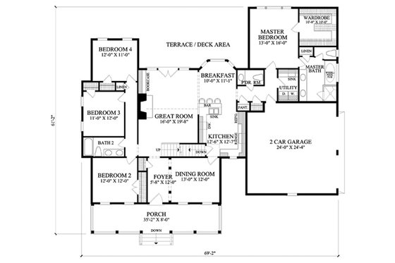 Floor Plan - Main Floor for Farmhouse House Plan #137-266 - 4 bed, 2.5 bath