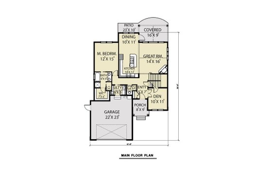 Floor Plan - Main Floor for Craftsman House Plan #1070-78 - 3 bed, 2.5 bath