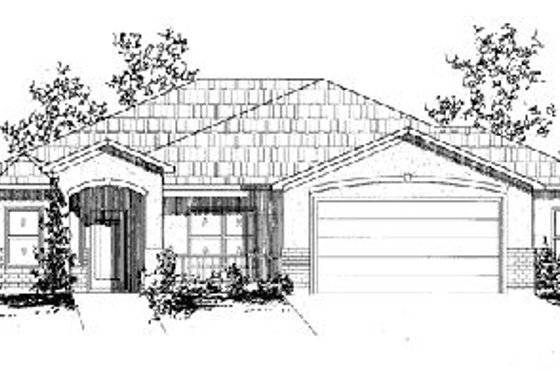 Exterior - Front Elevation for Adobe / Southwestern House Plan #24-138 - 4 bed, 2 bath