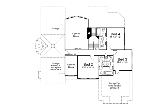 Floor Plan - Upper Floor for European House Plan #119-129 - 4 bed, 3.5 bath
