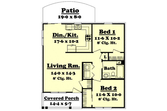 Floor Plan - Main Floor for Traditional House Plan #430-1 - 2 bed, 1 bath