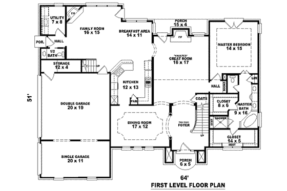 Floor Plan - Main Floor for European House Plan #81-1053 - 4 bed, 3.5 bath