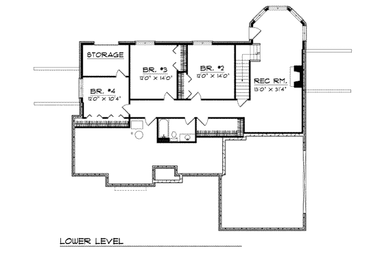 Floor Plan - Lower Floor for Traditional House Plan #70-247 - 4 bed, 2.5 bath