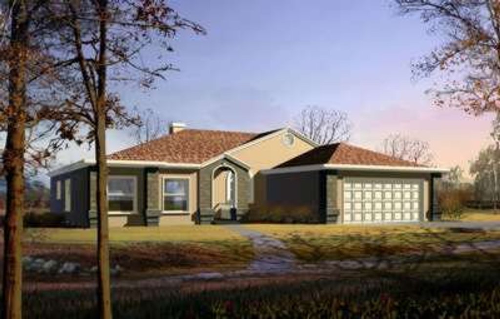 Exterior - Front Elevation 2 for Adobe / Southwestern House Plan #1-347 - 3 bed, 2 bath