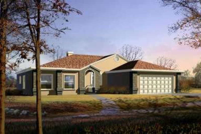Exterior - Front Elevation 2 for Adobe / Southwestern House Plan #1-347 - 3 bed, 2 bath
