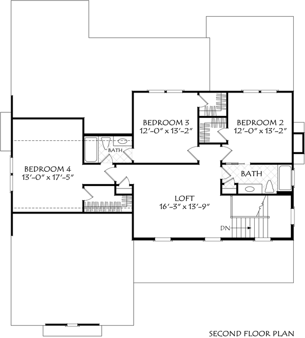 Traditional Floor Plan - Upper Floor Plan #927-1045