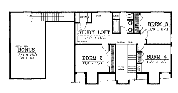 Traditional Floor Plan - Upper Floor Plan #101-205