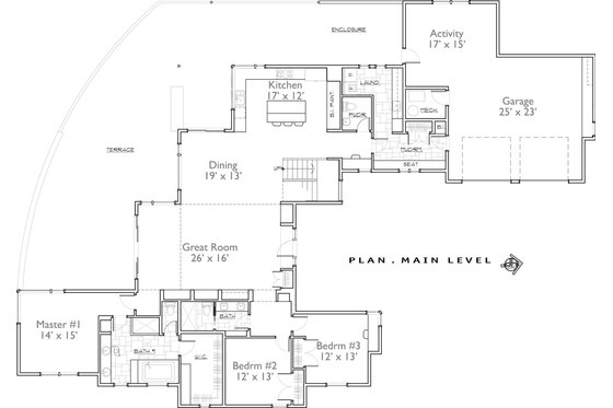 Floor Plan - Main Floor for Contemporary House Plan #892-10 - 4 bed, 3.5 bath