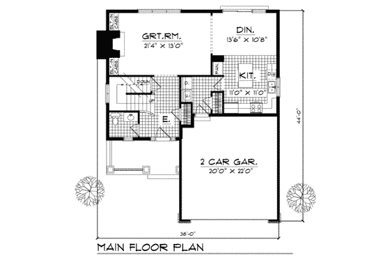 Floor Plan - Main Floor for Traditional House Plan #70-227 - 4 bed, 2.5 bath
