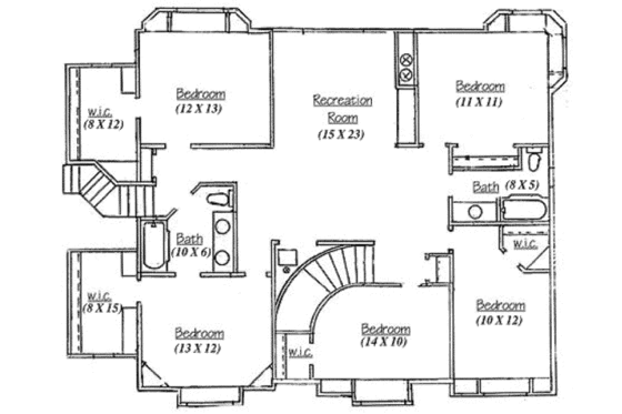 Floor Plan - Upper Floor for European House Plan #5-227 - 6 bed, 3.5 bath