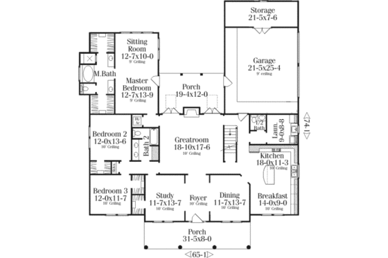 Floor Plan - Main Floor for Traditional House Plan #406-108 - 6 bed, 4.5 bath