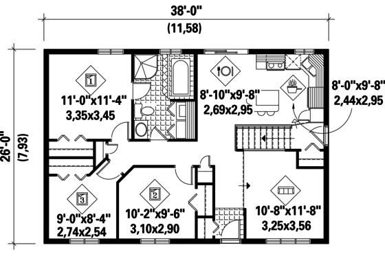 Floor Plan - Main Floor for Country House Plan #25-4808 - 3 bed, 1 bath