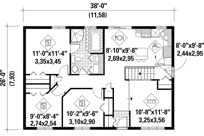Home Plan - Floor Plan - Main Floor for Country House Plan #25-4808 - 3 bed, 1 bath