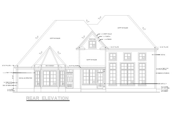 Exterior - Rear Elevation for European House Plan #20-1580 - 4 bed, 4 bath