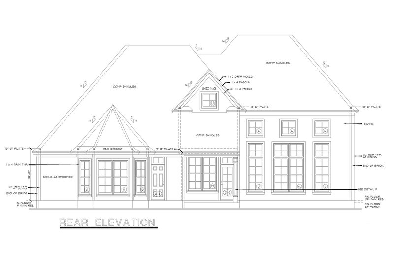 Home Plan - Exterior - Rear Elevation for European House Plan #20-1580 - 4 bed, 4 bath