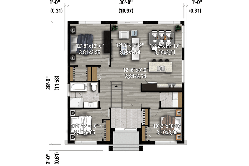 Architectural House Design - Floor Plan - Main Floor for Contemporary House Plan #25-4918 - 3 bed, 1 bath