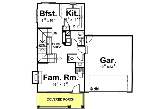 Floor Plan - Main Floor for Traditional House Plan #20-1216 - 3 bed, 2.5 bath