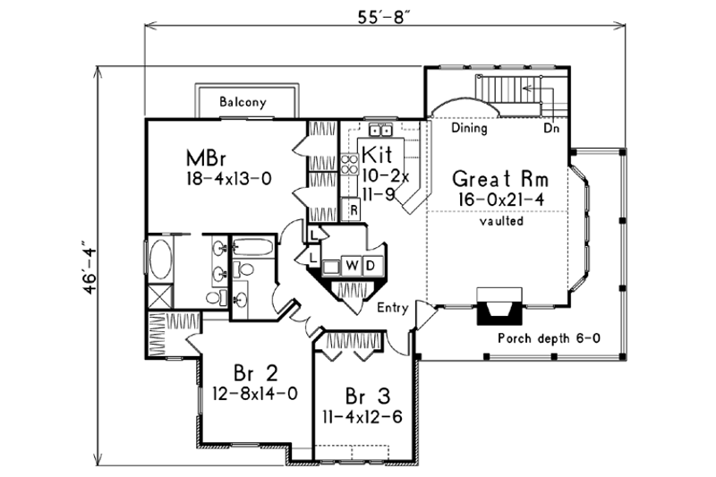 Home Plan - Floor Plan - Main Floor for Country House Plan #57-188 - 3 bed, 2 bath