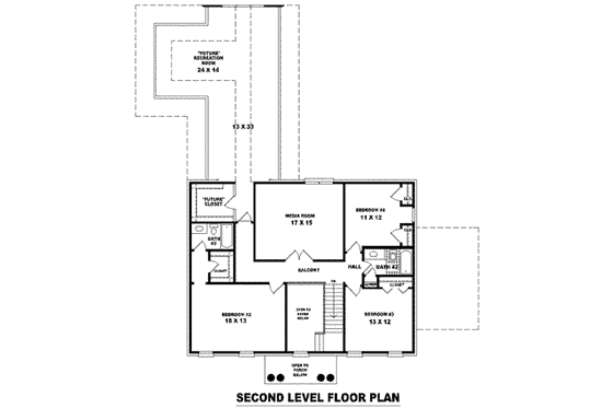 Floor Plan - Upper Floor for Classical House Plan #81-1018 - 4 bed, 3.5 bath