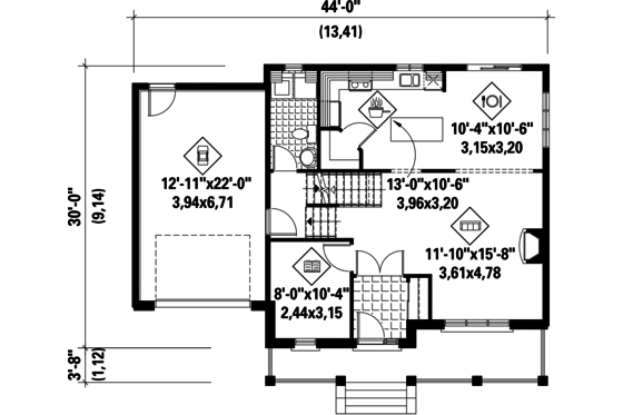 Floor Plan - Main Floor for Contemporary House Plan #25-4309 - 3 bed, 1.5 bath