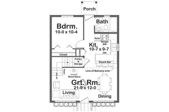 Floor Plan - Main Floor for Cottage House Plan #126-140 - 2 bed, 1 bath