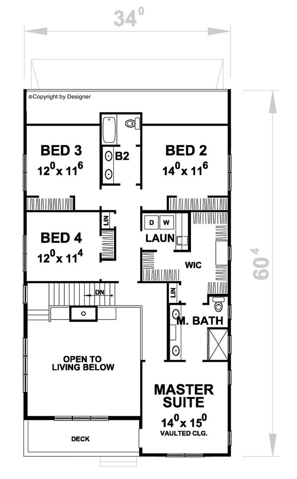 Home Plan - Traditional Floor Plan - Upper Floor Plan #20-2527