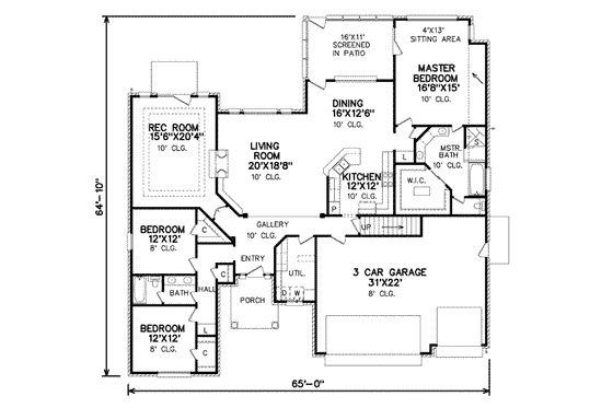 Floor Plan - Main Floor for Traditional House Plan #65-415 - 3 bed, 2 bath