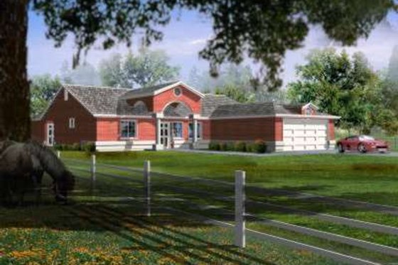 Exterior - Front Elevation for Adobe / Southwestern House Plan #1-368 - 4 bed, 3 bath