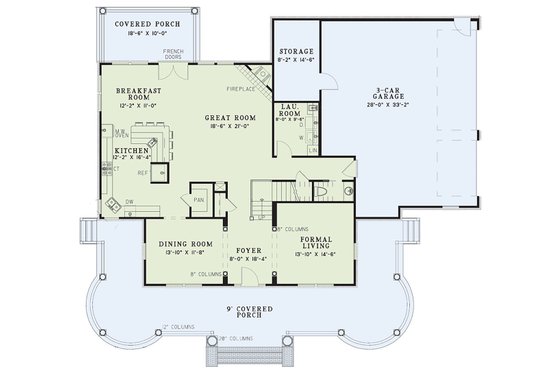 Floor Plan - Main Floor for Southern House Plan #17-247 - 3 bed, 3.5 bath