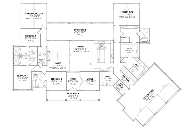 House Design - Floor Plan - Main Floor for Farmhouse House Plan #1096-23 - 4 bed, 4.5 bath