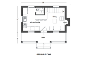 Floor Plan - Main Floor for Cottage House Plan #542-19 - 1 bed, 2 bath