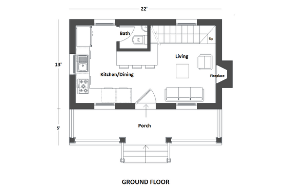 Floor Plan - Main Floor for Cottage House Plan #542-19 - 1 bed, 2 bath