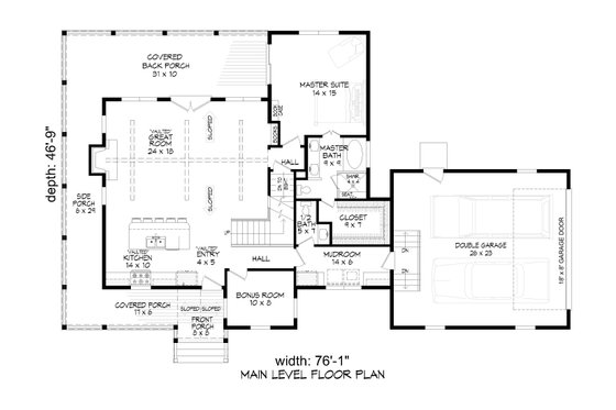Floor Plan - Main Floor for Farmhouse House Plan #932-1444 - 3 bed, 2.5 bath