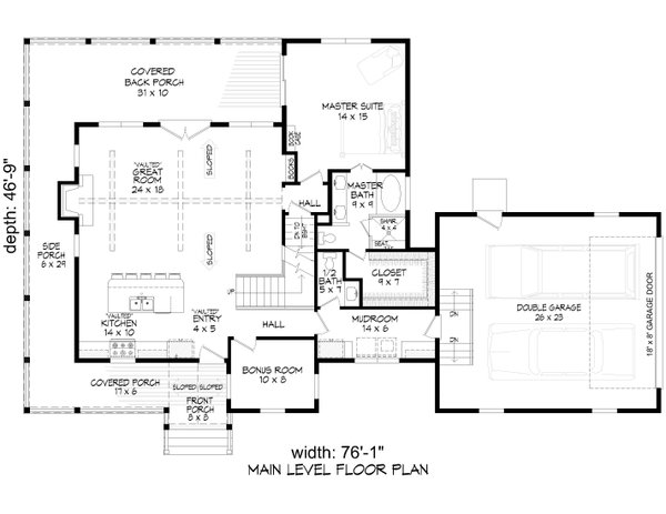 House Blueprint - Floor Plan - Main Floor for Farmhouse House Plan #932-1444 - 3 bed, 2.5 bath