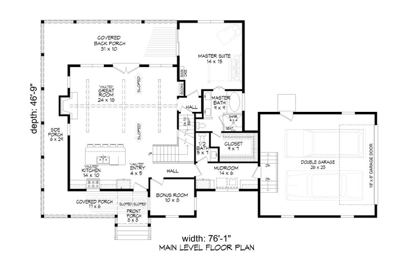 House Blueprint - Floor Plan - Main Floor for Farmhouse House Plan #932-1444 - 3 bed, 2.5 bath