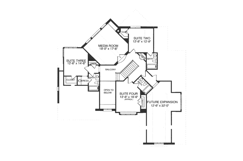 Architectural House Design - Floor Plan - Upper Floor for Tudor House Plan #413-816 - 4 bed, 4.5 bath