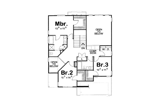 Floor Plan - Upper Floor for European House Plan #20-1741 - 3 bed, 3 bath