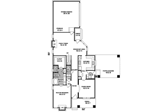 Floor Plan - Main Floor for Craftsman House Plan #81-416 - 3 bed, 2.5 bath