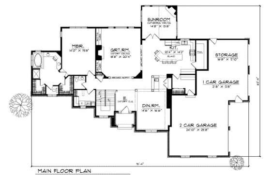 Floor Plan - Main Floor for European House Plan #70-503 - 4 bed, 2.5 bath