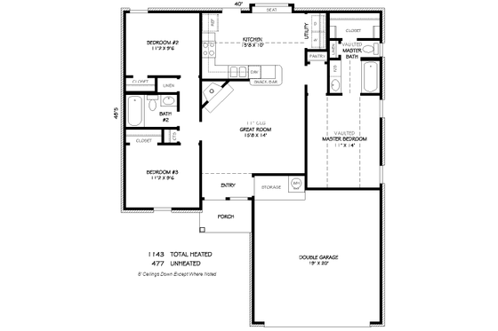 Floor Plan - Main Floor for Traditional House Plan #424-246 - 3 bed, 2 bath