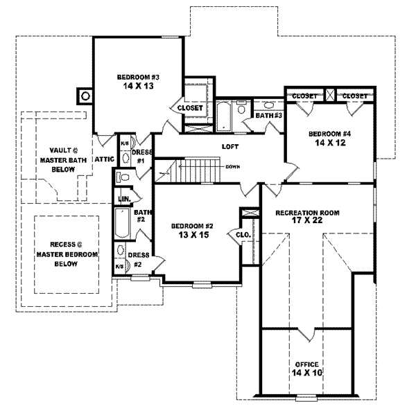 Colonial Floor Plan - Upper Floor Plan #81-556