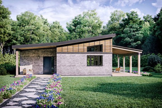 Exterior - Front Elevation for Modern House Plan #924-3 - 2 bed, 1 bath